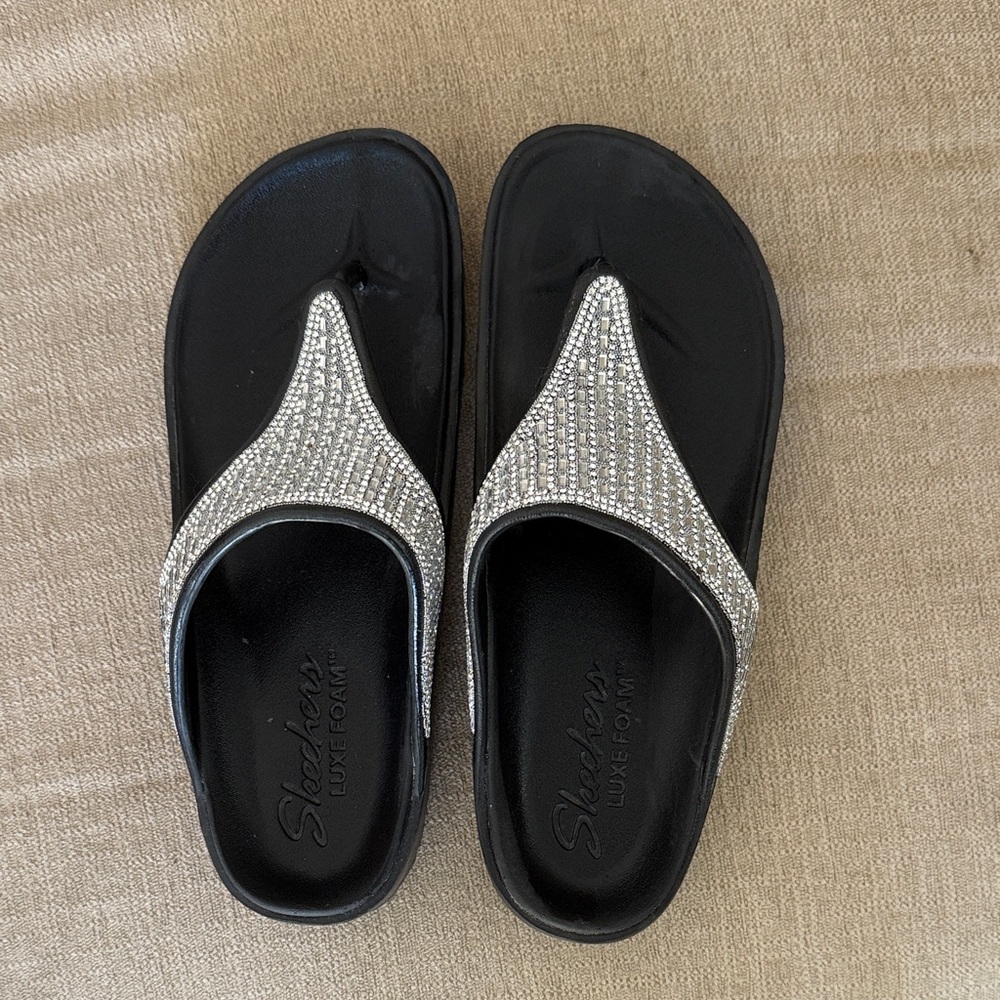 Skechers Women's Black Sandals with Silver Accents